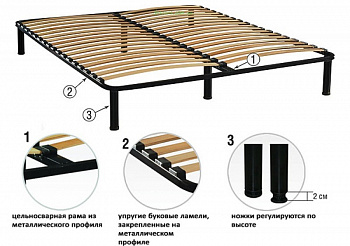 Основание кровати с регулируемыми опорами разборное 1600*2000